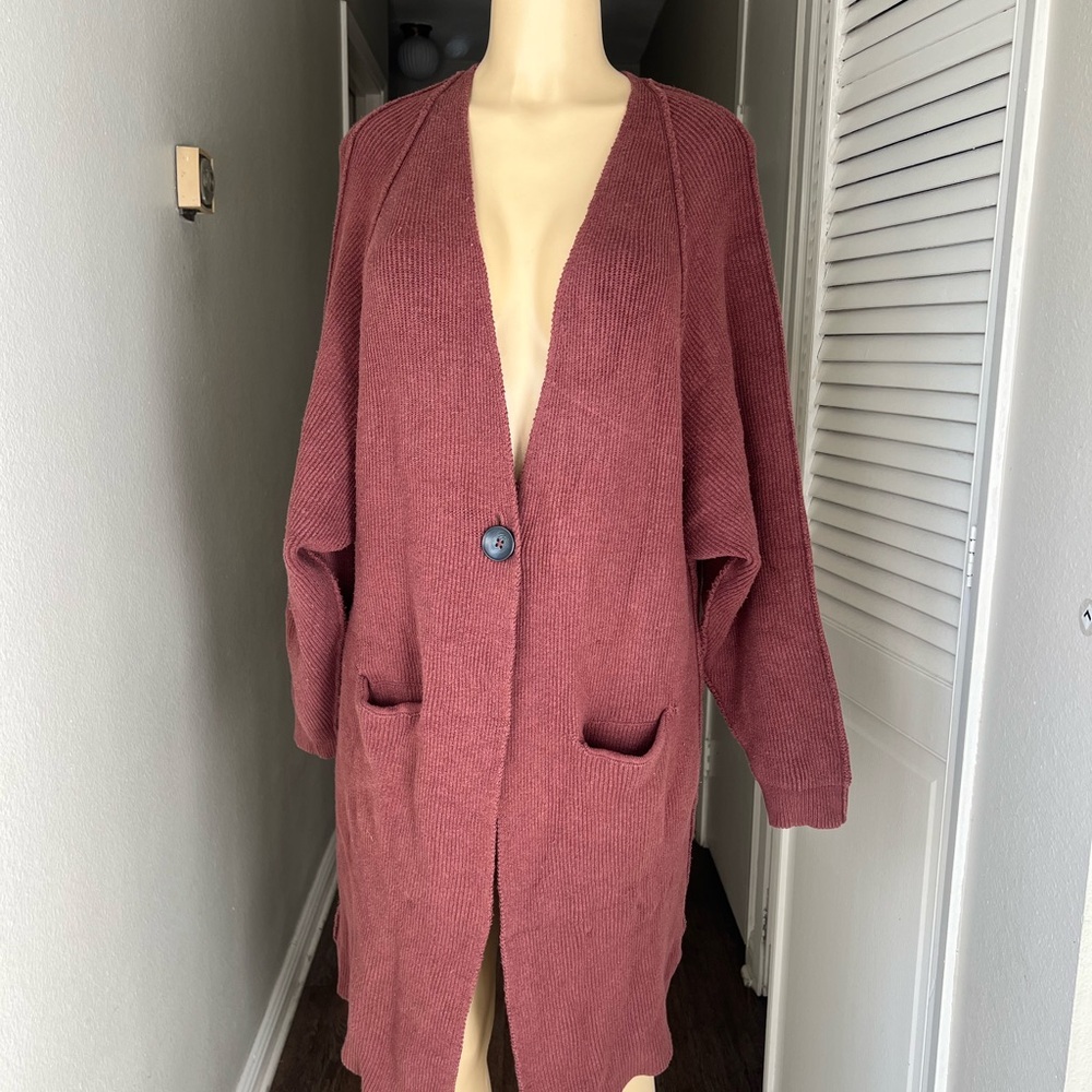 Free People Burgundy Open Front Cardigan